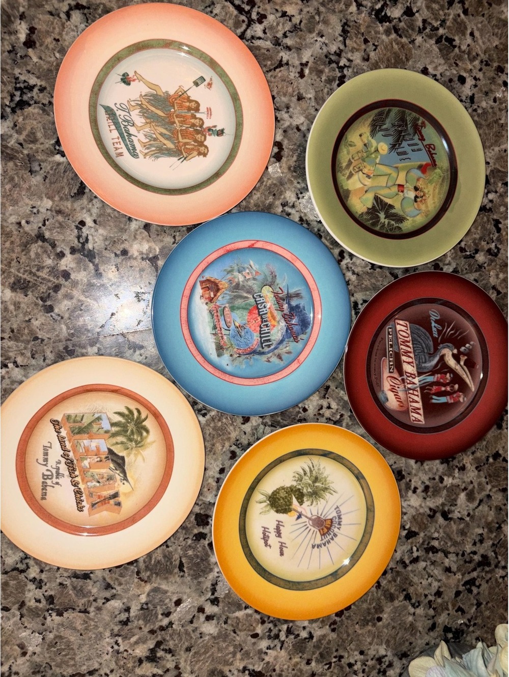 This is a 2007 boxed set of six Tommy Bahama cocktail plates.
